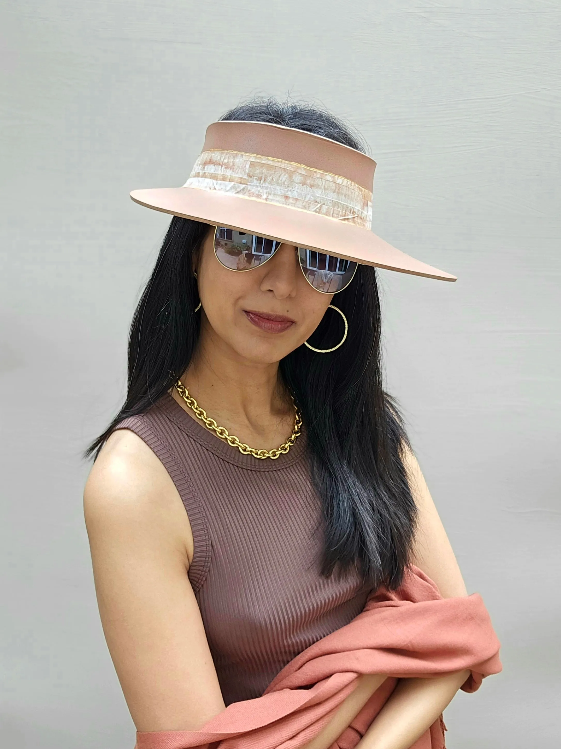 Brown "LadyEVA" Visor Hat with Neutral Marbled Band