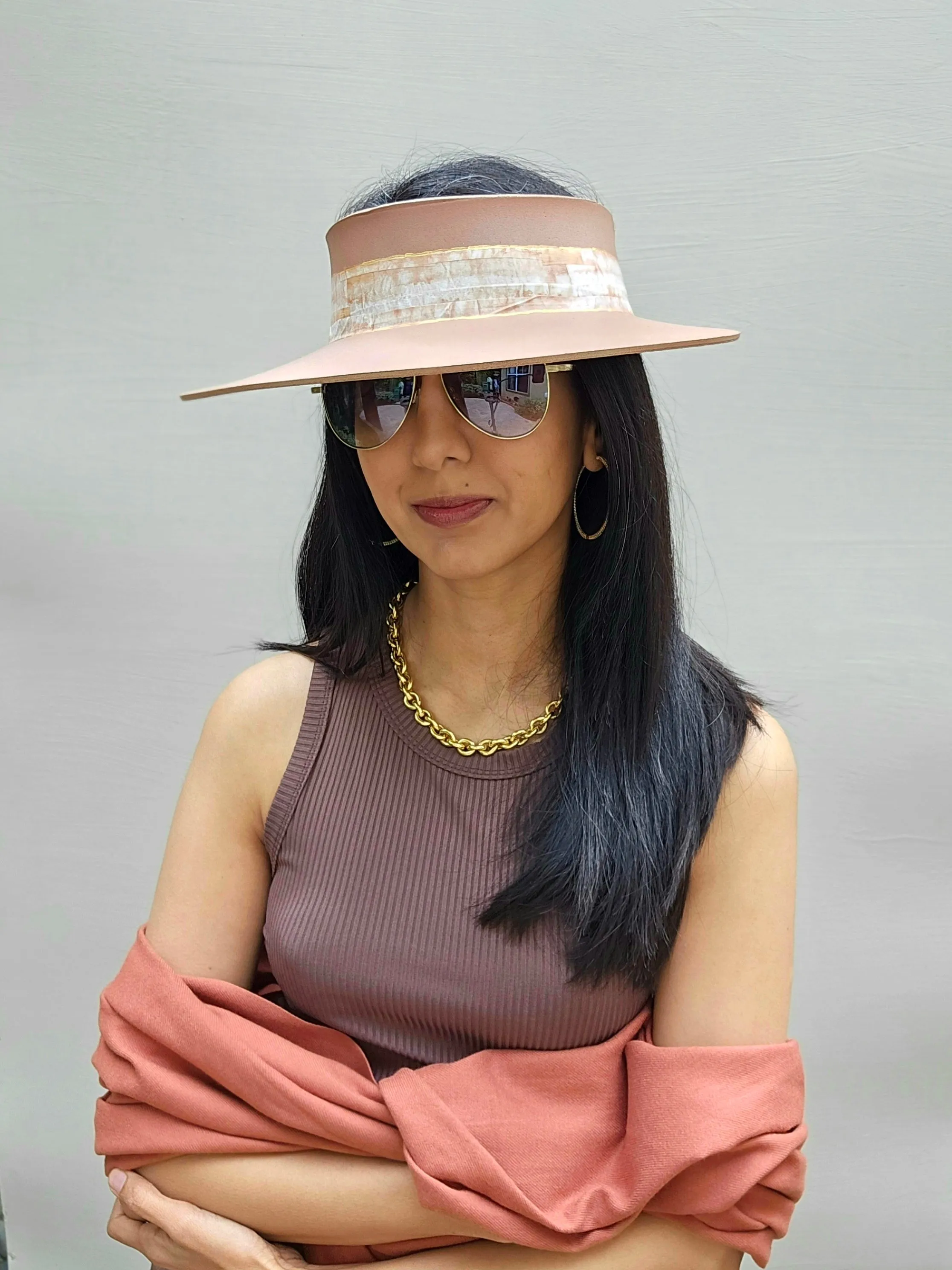 Brown "LadyEVA" Visor Hat with Neutral Marbled Band