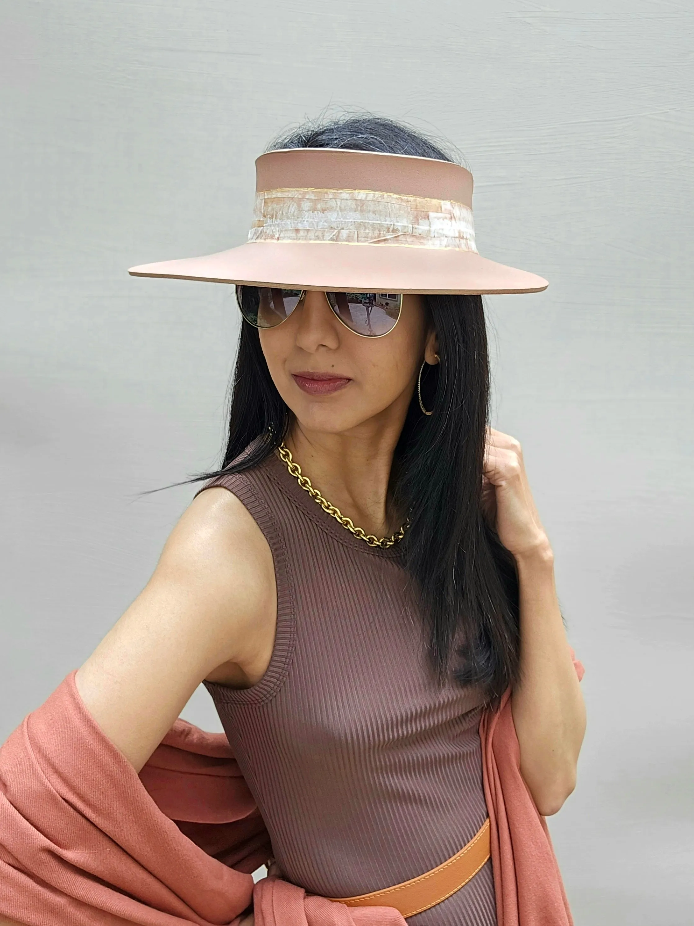 Brown "LadyEVA" Visor Hat with Neutral Marbled Band