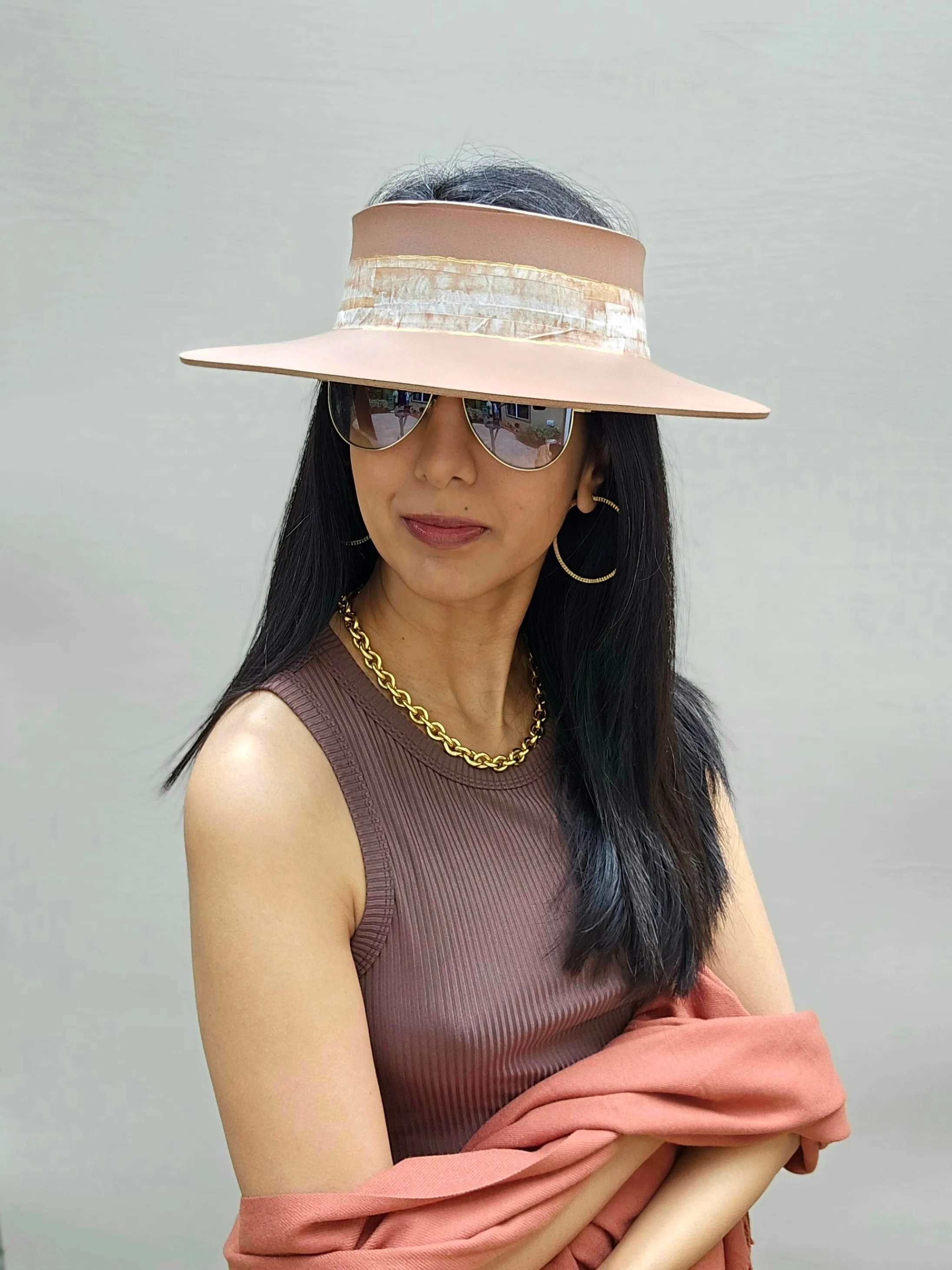 Brown "LadyEVA" Visor Hat with Neutral Marbled Band