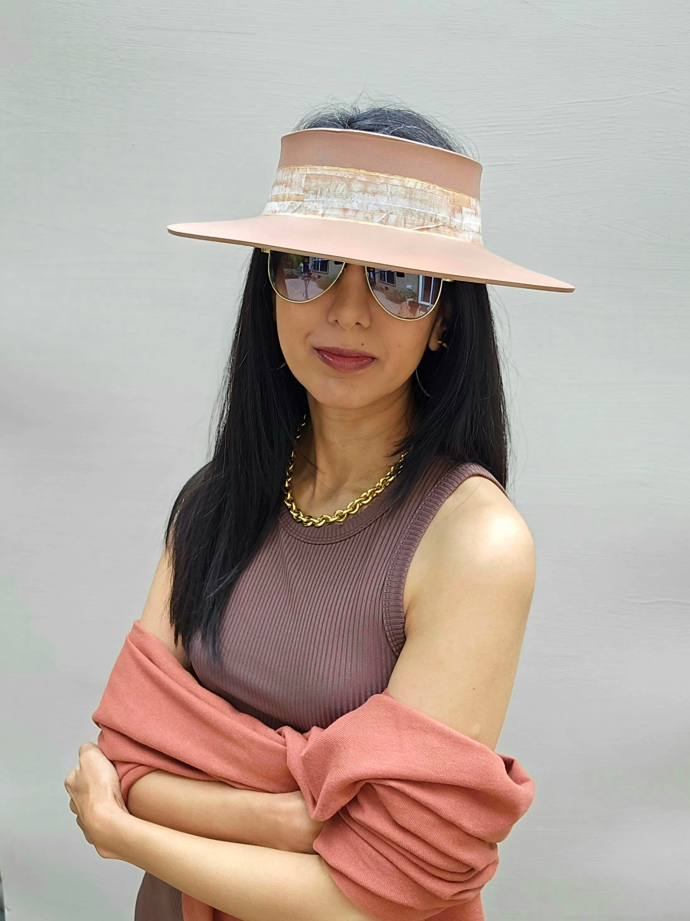 Brown "LadyEVA" Visor Hat with Neutral Marbled Band