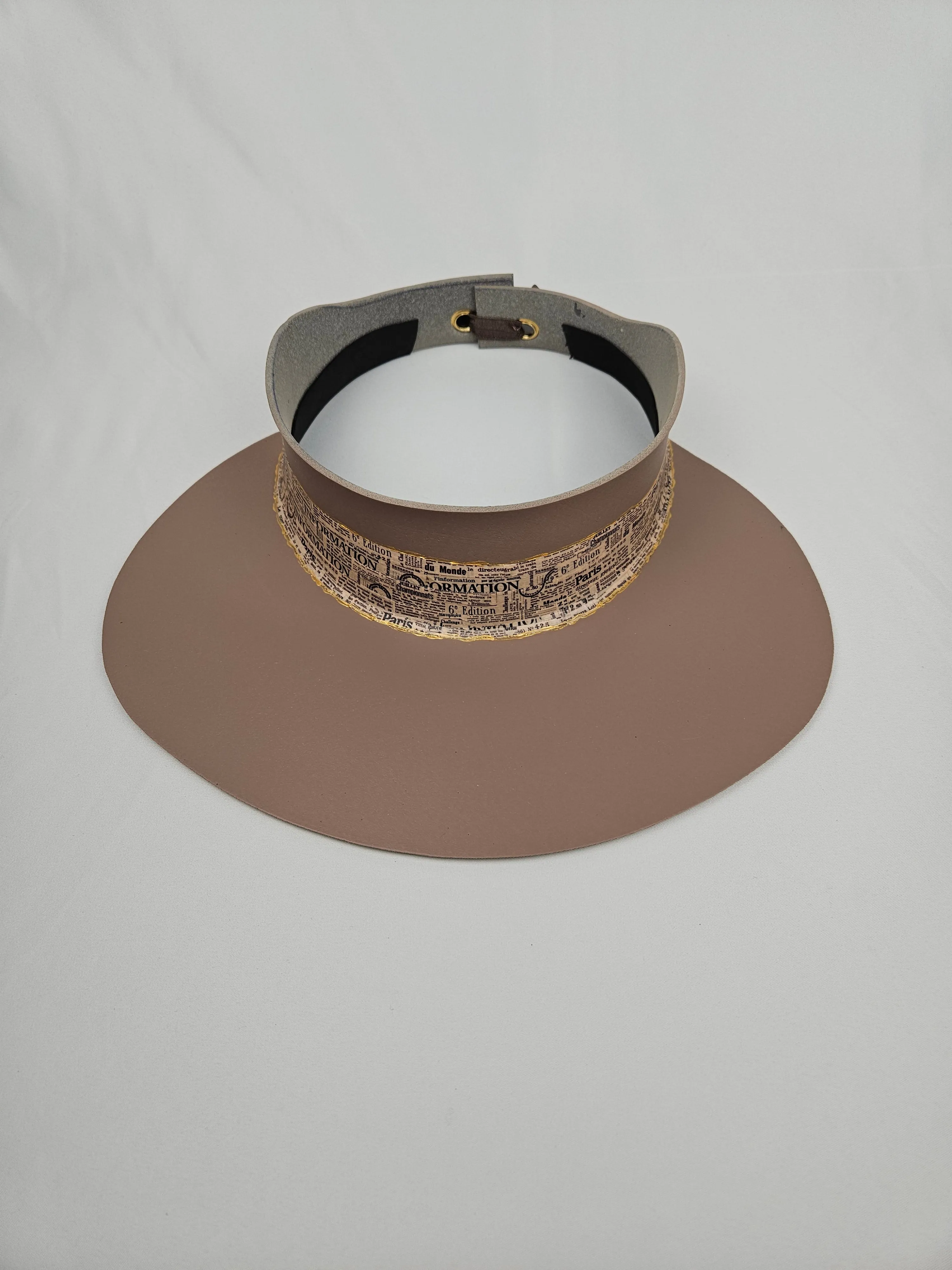 Brown "LadyEVA" Visor Hat with Newspaper Script Themed Band