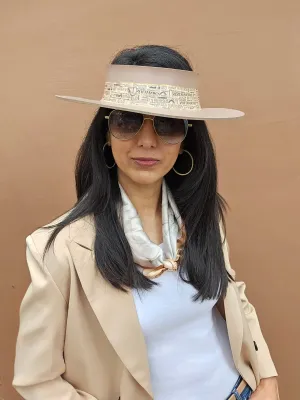 Brown "LadyEVA" Visor Hat with Newspaper Script Themed Band