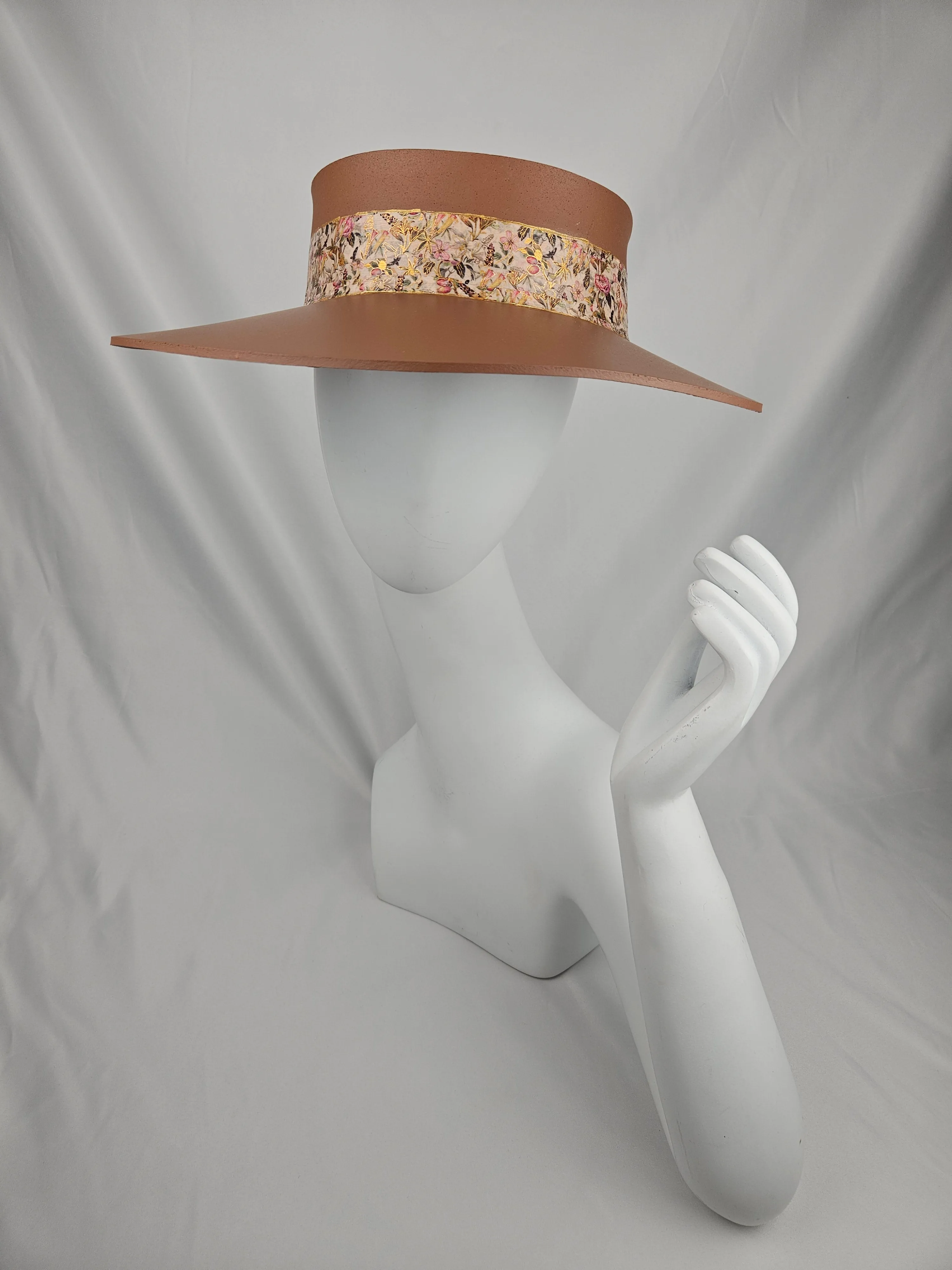 Brown "LadyEVA" Visor Hat with Pink and Gold Floral Band