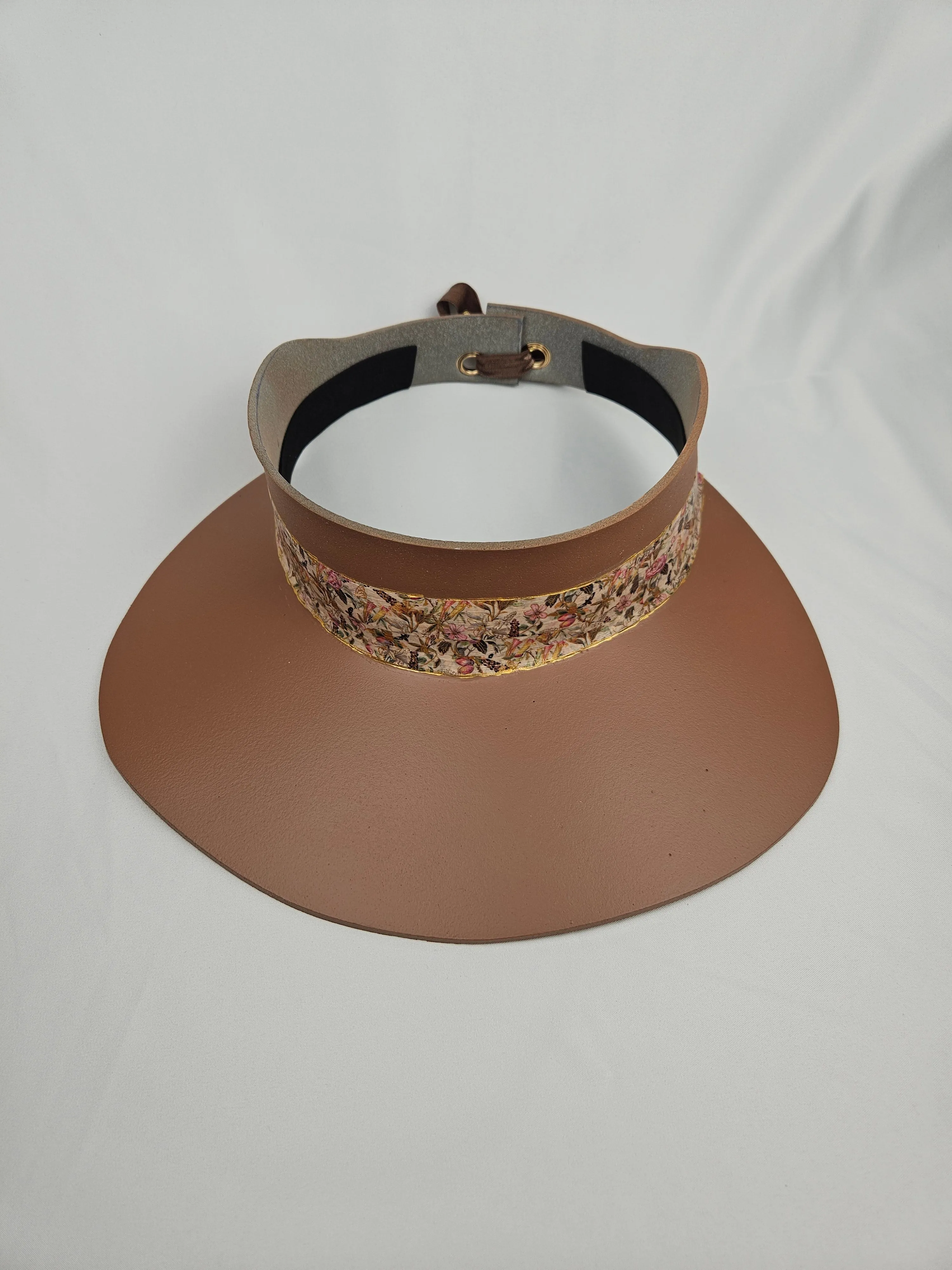 Brown "LadyEVA" Visor Hat with Pink and Gold Floral Band