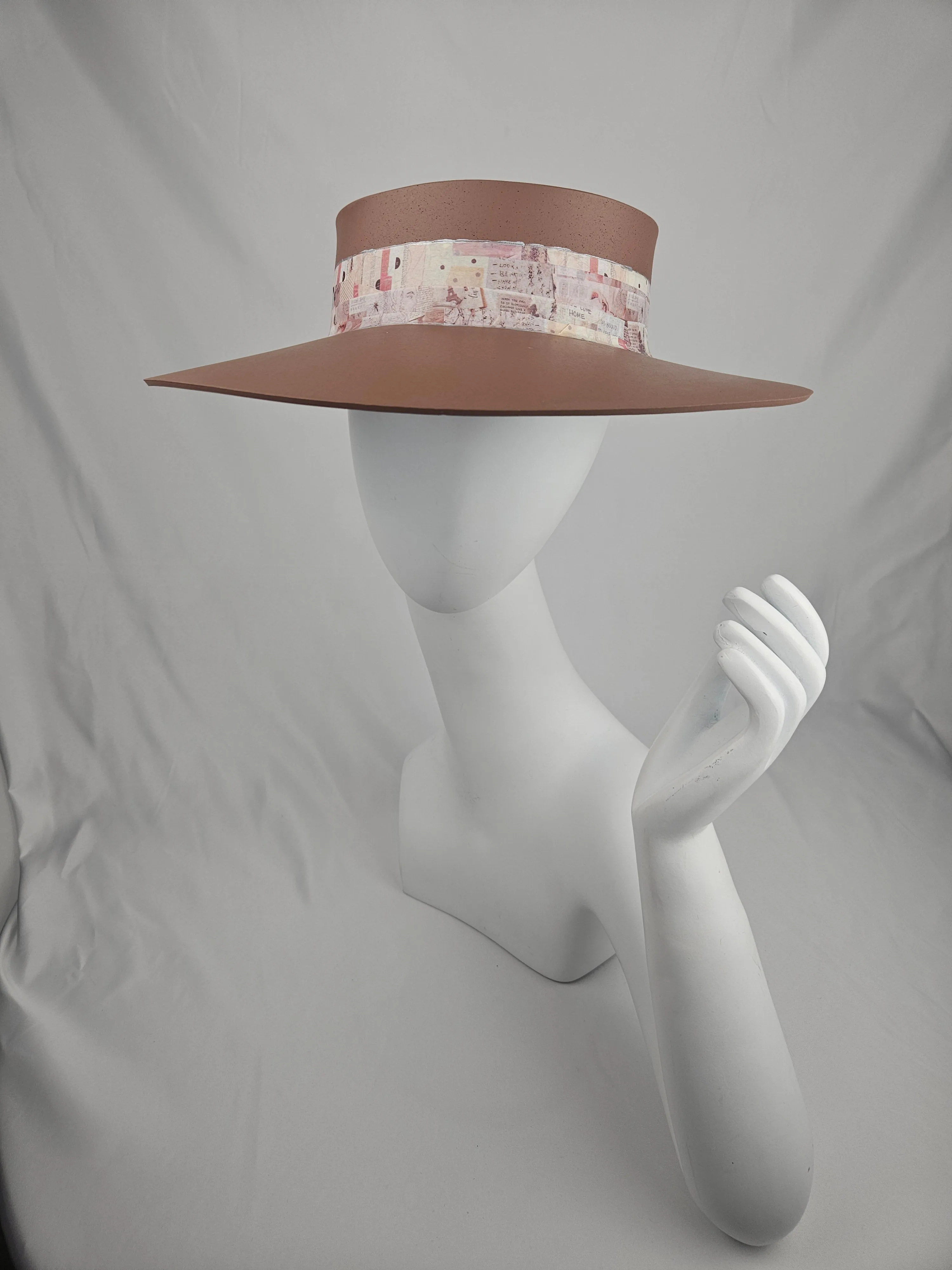 Brown "LadyEVA" Visor Hat with Vintage Style Collage Band