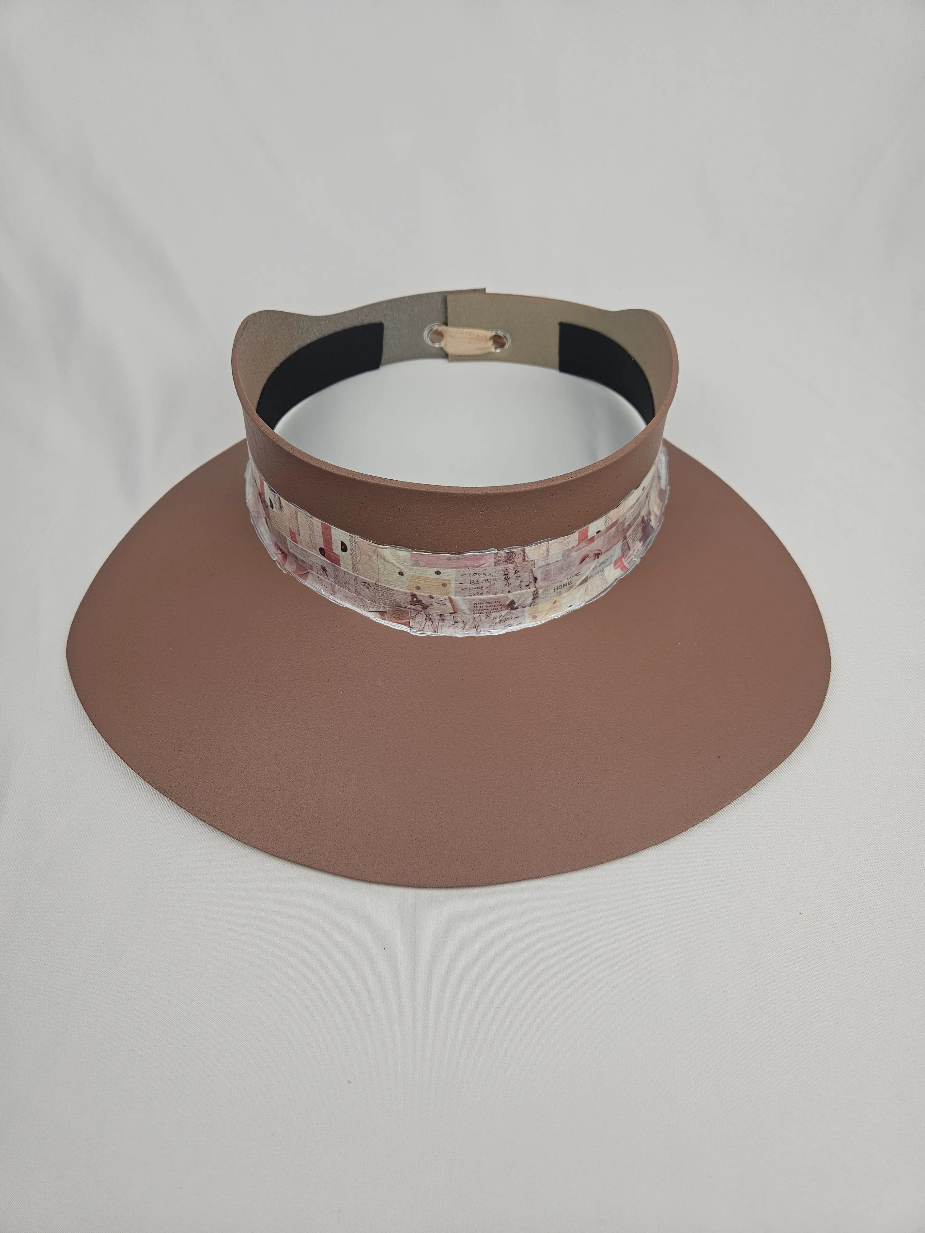 Brown "LadyEVA" Visor Hat with Vintage Style Collage Band