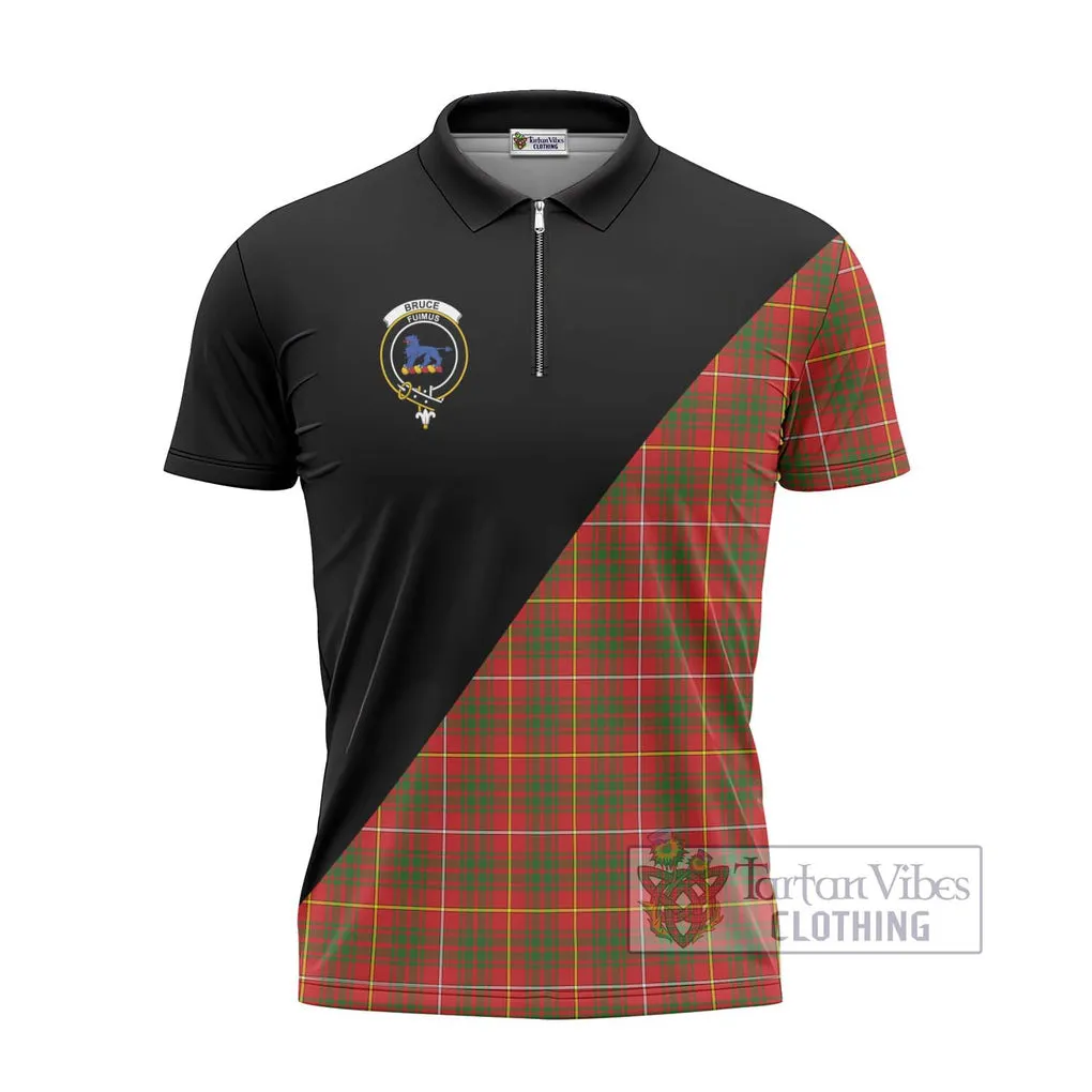 Bruce Modern Tartan Zipper Polo Shirt with Family Crest and Military Logo Style