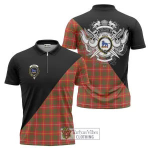 Bruce Modern Tartan Zipper Polo Shirt with Family Crest and Military Logo Style