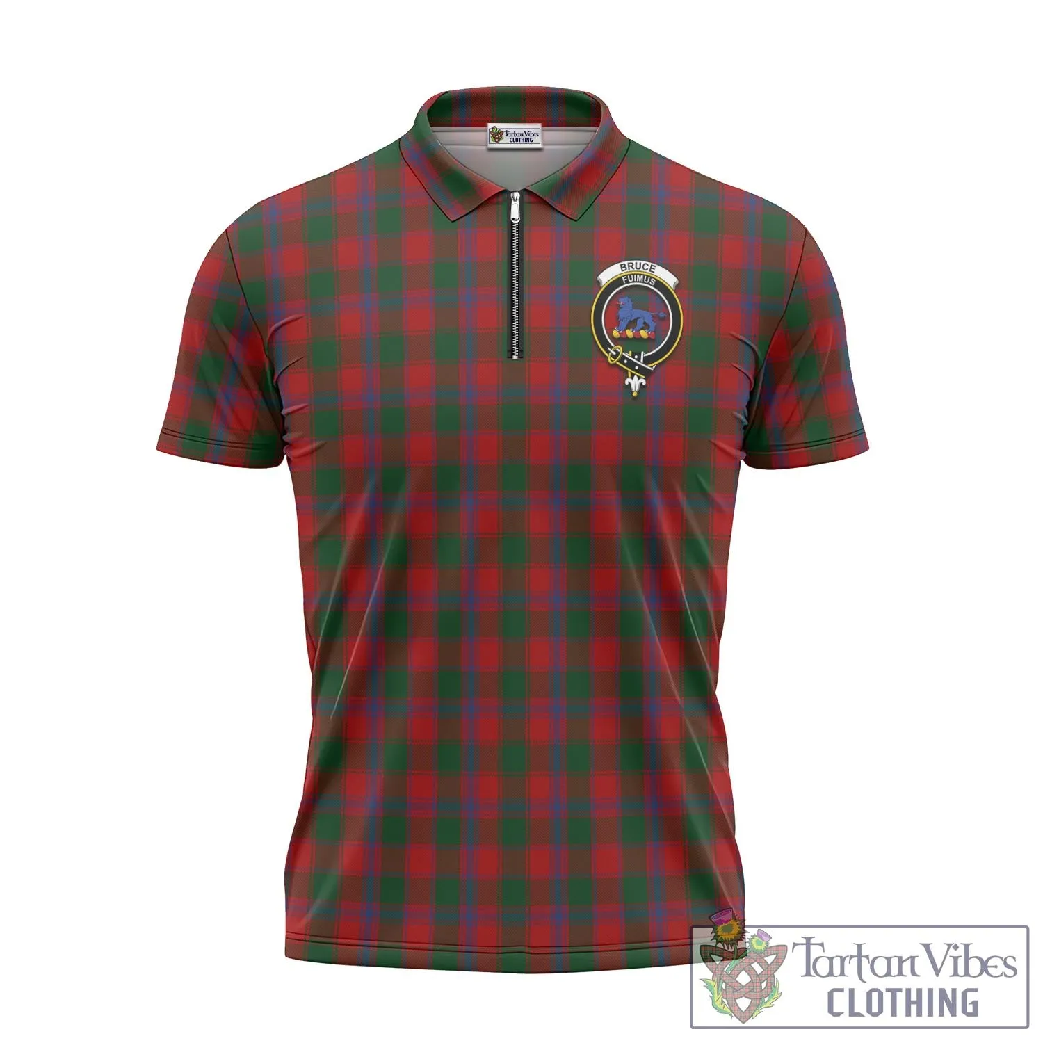 Bruce Old Tartan Zipper Polo Shirt with Family Crest