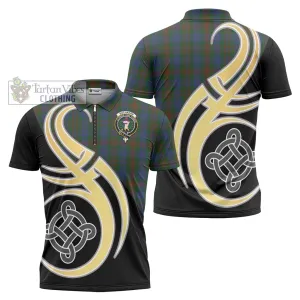 Buchanan Hunting Tartan Zipper Polo Shirt with Family Crest and Celtic Symbol Style