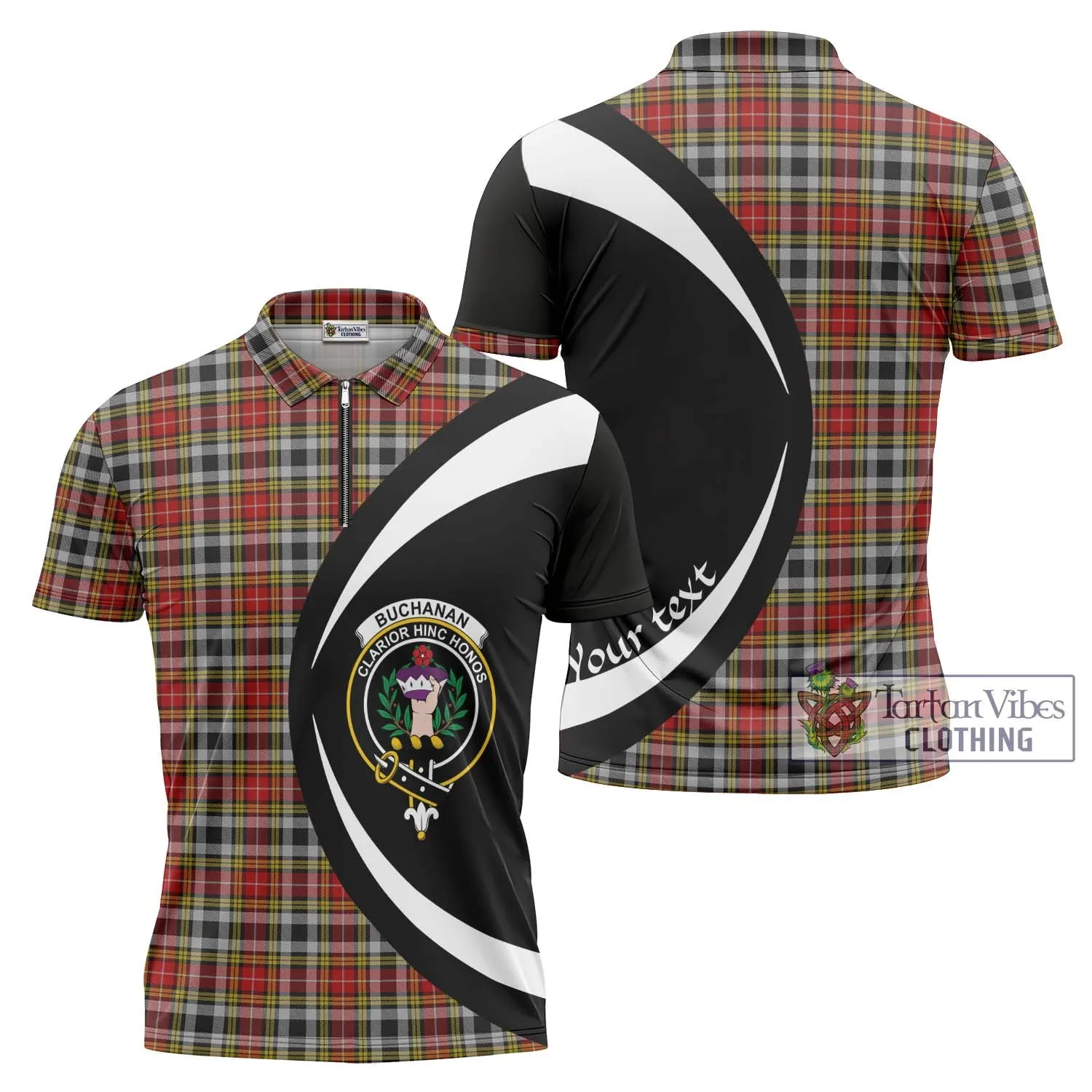 Buchanan Old Dress Tartan Zipper Polo Shirt with Family Crest Circle Style