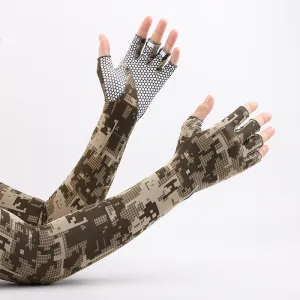 Camouflage Sunscreen Oversleeves Men's Quick-Drying Riding Non-Slip Half Finger Arm Guard Ice Silk Gloves