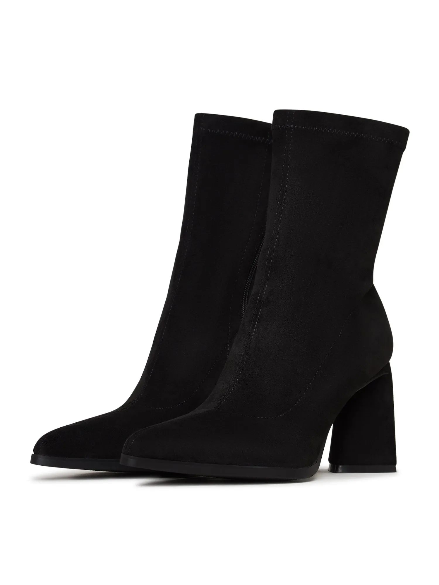 Casual Suede Block Heel Ankle Boots - Black