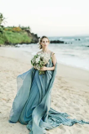 Chiffon Rustic Wedding Dresses Beach Wedding Gown With Court Train WD475