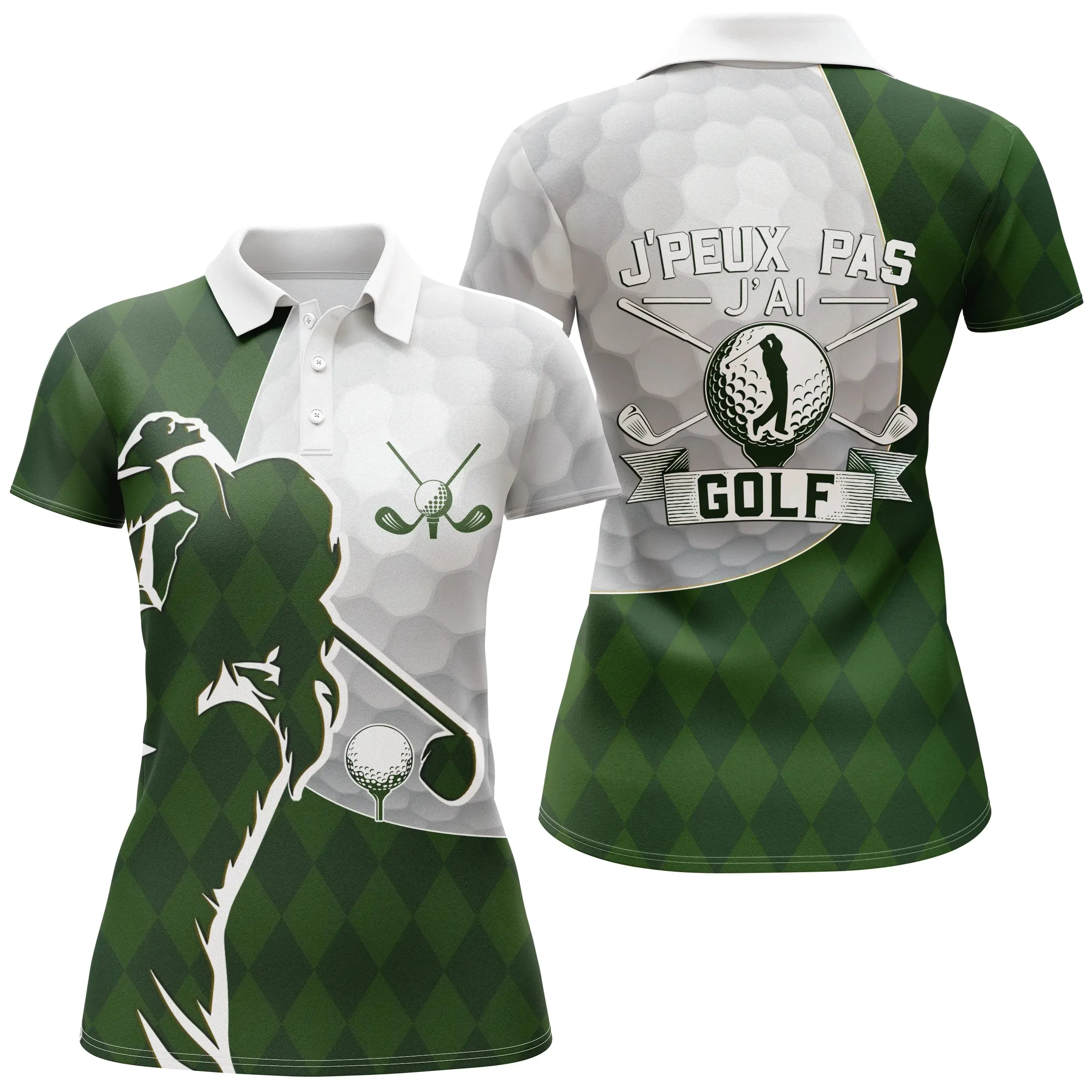 Chiptshirts Polo de Golf, Polo de Sport Manches Longues Homme Femme, Vert Forêt, Motif Balle de Golf, Golfeur, Golfeuse, J'peux Pas, J'ai Golf - CT03062227