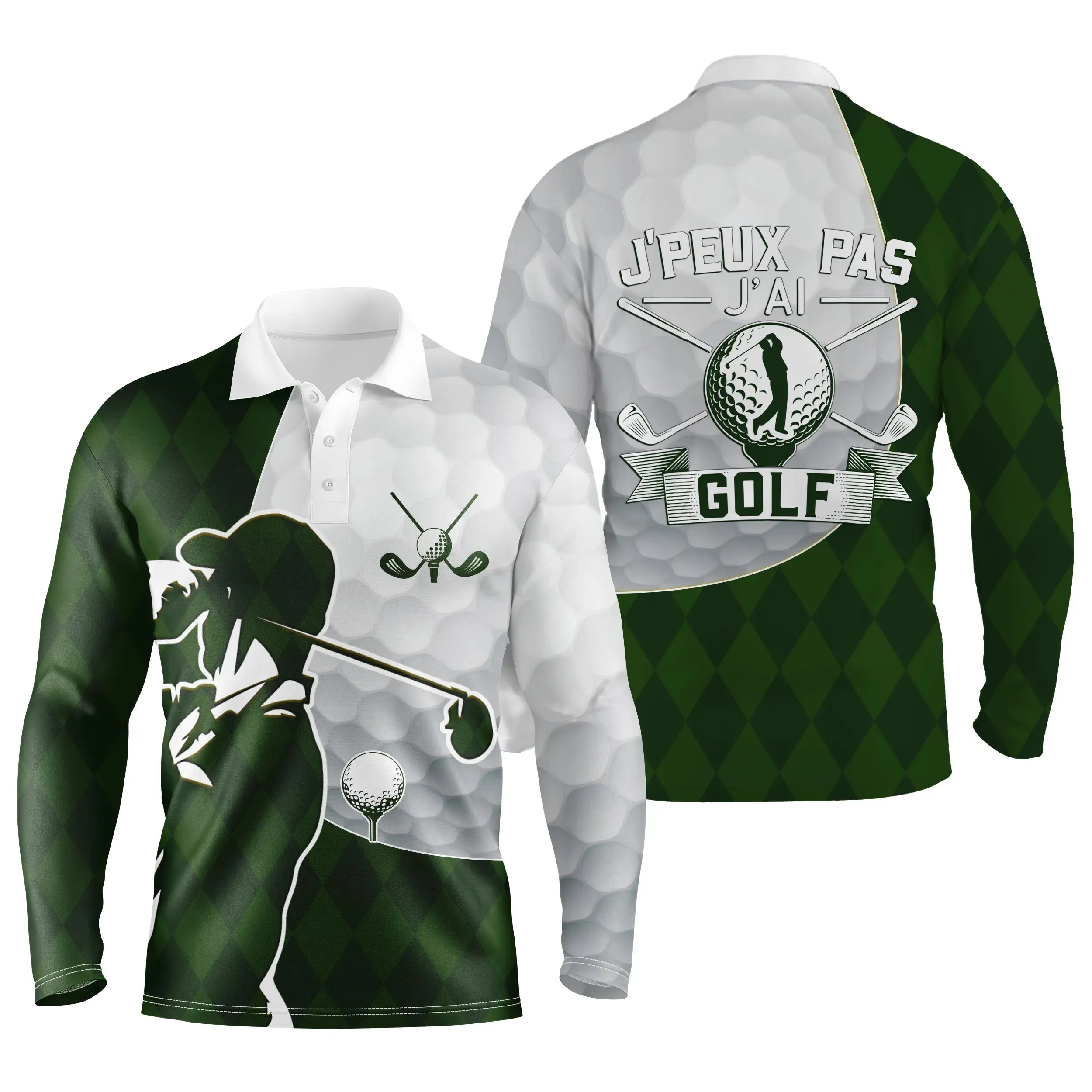 Chiptshirts Polo de Golf, Polo de Sport Manches Longues Homme Femme, Vert Forêt, Motif Balle de Golf, Golfeur, Golfeuse, J'peux Pas, J'ai Golf - CT03062227