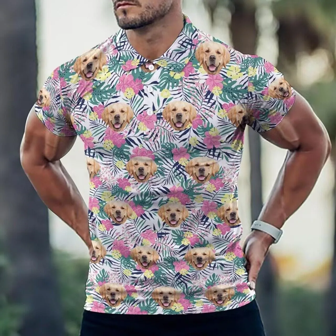 Custom Face Multicolor Leaf Style All Over Print Polo Shirt Personalized Men's Golf Shirt