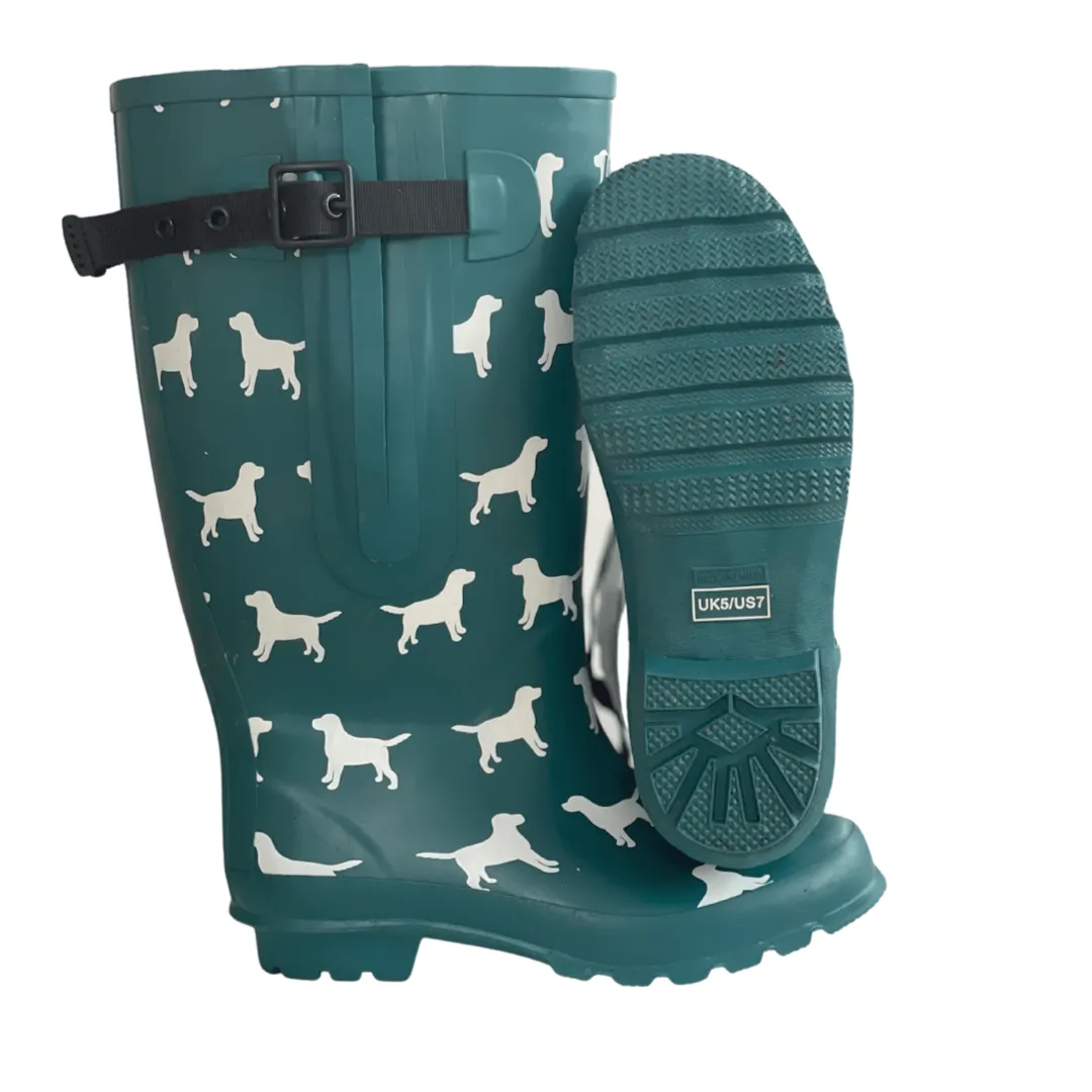 Extra Wide Calf Women's Rain Boots - Teal Dogs - 16-23 Inch Calf - Wide in Foot & Ankle