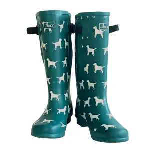 Extra Wide Calf Women's Rain Boots - Teal Dogs - 16-23 Inch Calf - Wide in Foot & Ankle