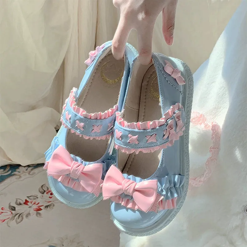 Fairy Godmother~Cute Lolita Shoes Bow Candy-Colored Lolita Flat Shoes