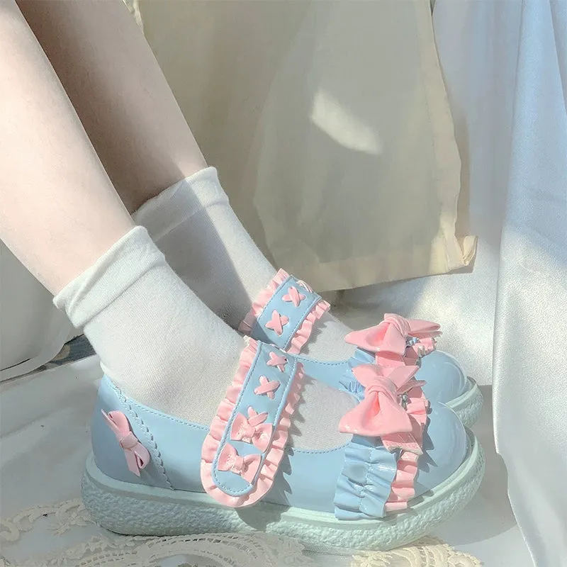 Fairy Godmother~Cute Lolita Shoes Bow Candy-Colored Lolita Flat Shoes