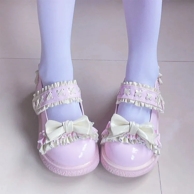 Fairy Godmother~Cute Lolita Shoes Bow Candy-Colored Lolita Flat Shoes