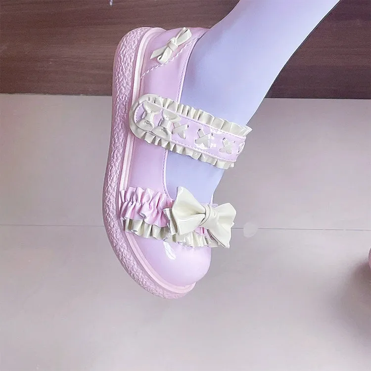 Fairy Godmother~Cute Lolita Shoes Bow Candy-Colored Lolita Flat Shoes