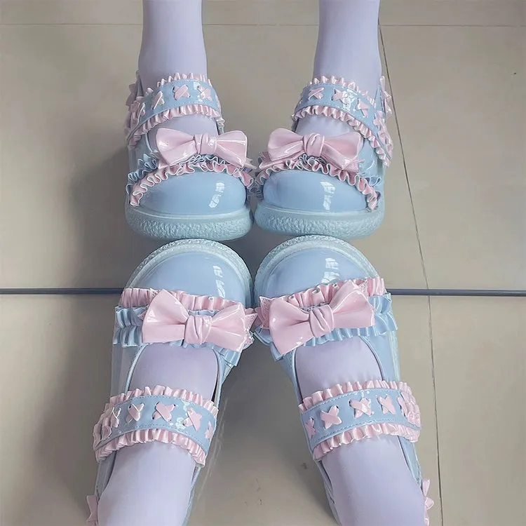 Fairy Godmother~Cute Lolita Shoes Bow Candy-Colored Lolita Flat Shoes