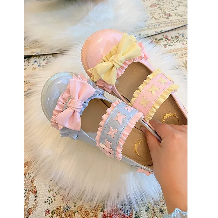 Fairy Godmother~Cute Lolita Shoes Bow Candy-Colored Lolita Flat Shoes