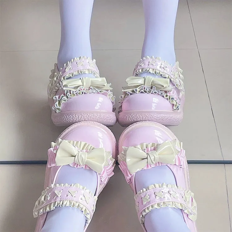 Fairy Godmother~Cute Lolita Shoes Bow Candy-Colored Lolita Flat Shoes