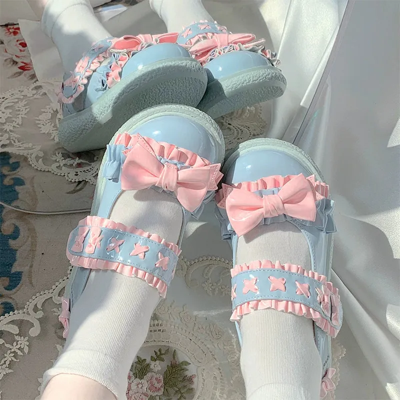 Fairy Godmother~Cute Lolita Shoes Bow Candy-Colored Lolita Flat Shoes