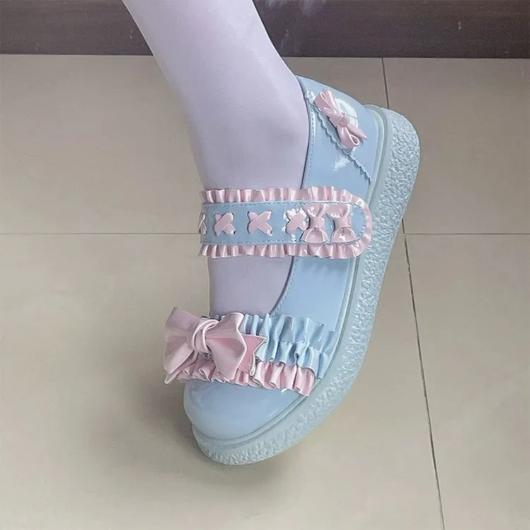 Fairy Godmother~Cute Lolita Shoes Bow Candy-Colored Lolita Flat Shoes