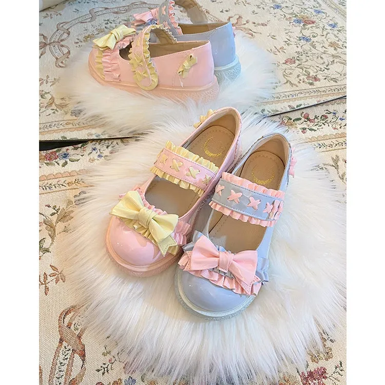 Fairy Godmother~Cute Lolita Shoes Bow Candy-Colored Lolita Flat Shoes