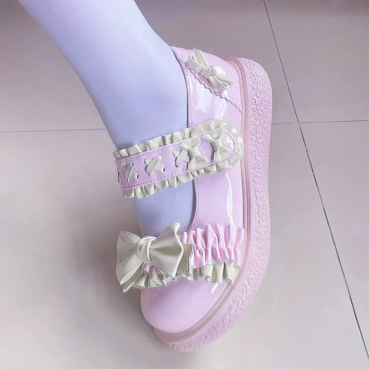 Fairy Godmother~Cute Lolita Shoes Bow Candy-Colored Lolita Flat Shoes