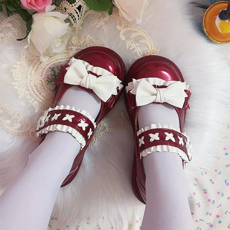 Fairy Godmother~Cute Lolita Shoes Bow Candy-Colored Lolita Flat Shoes