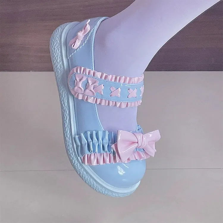 Fairy Godmother~Cute Lolita Shoes Bow Candy-Colored Lolita Flat Shoes