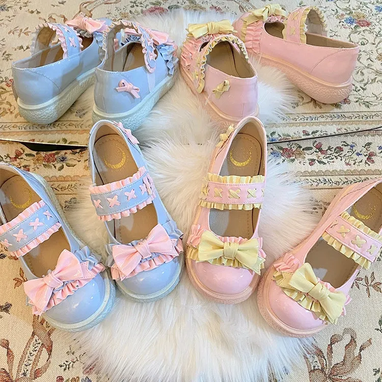 Fairy Godmother~Cute Lolita Shoes Bow Candy-Colored Lolita Flat Shoes