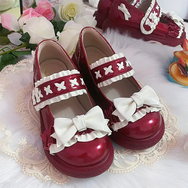 Fairy Godmother~Cute Lolita Shoes Bow Candy-Colored Lolita Flat Shoes