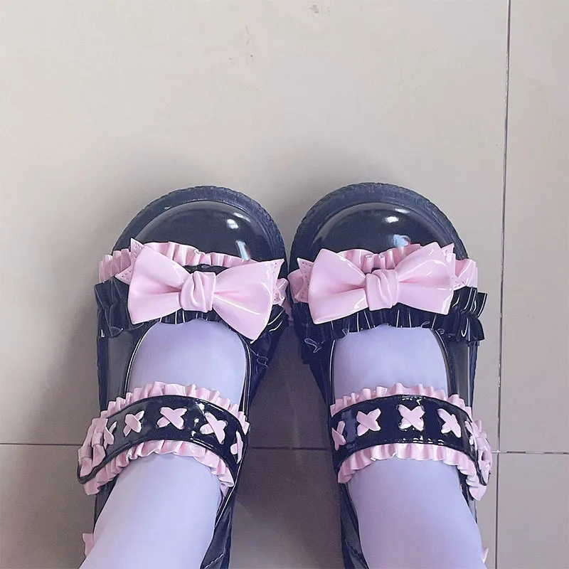 Fairy Godmother~Cute Lolita Shoes Bow Candy-Colored Lolita Flat Shoes