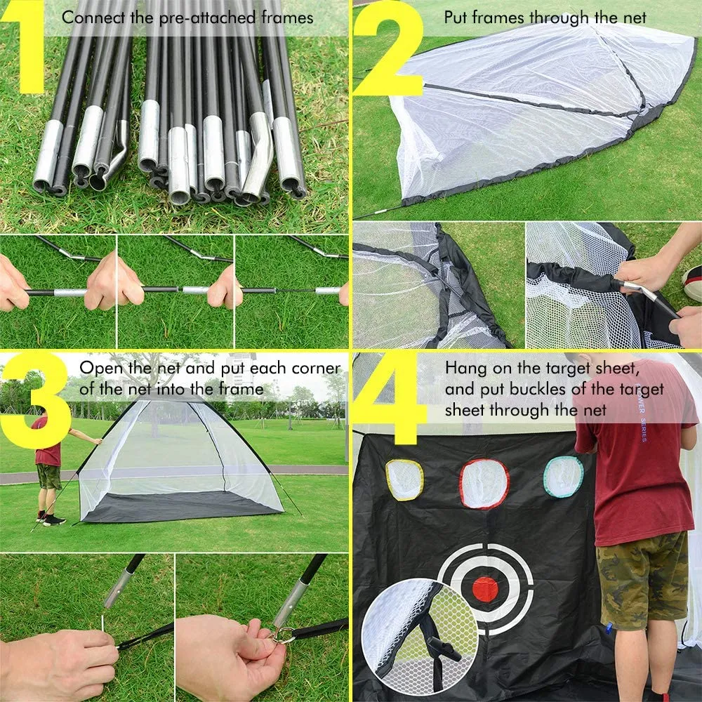 Foldable Golf Hitting Net Sets with Chipping Target Pockets-200cm