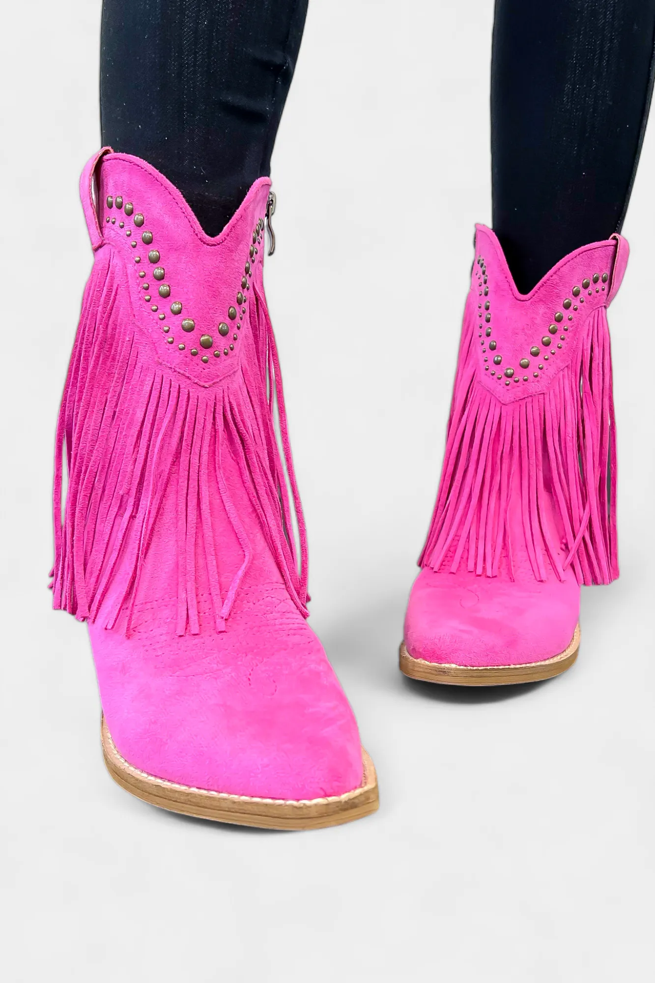 Fuchsia Western Fringe Short Boots