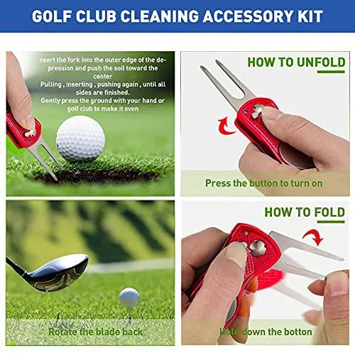 Golf Cleaning Tools with Microfiber Towel and Divot Tool Set