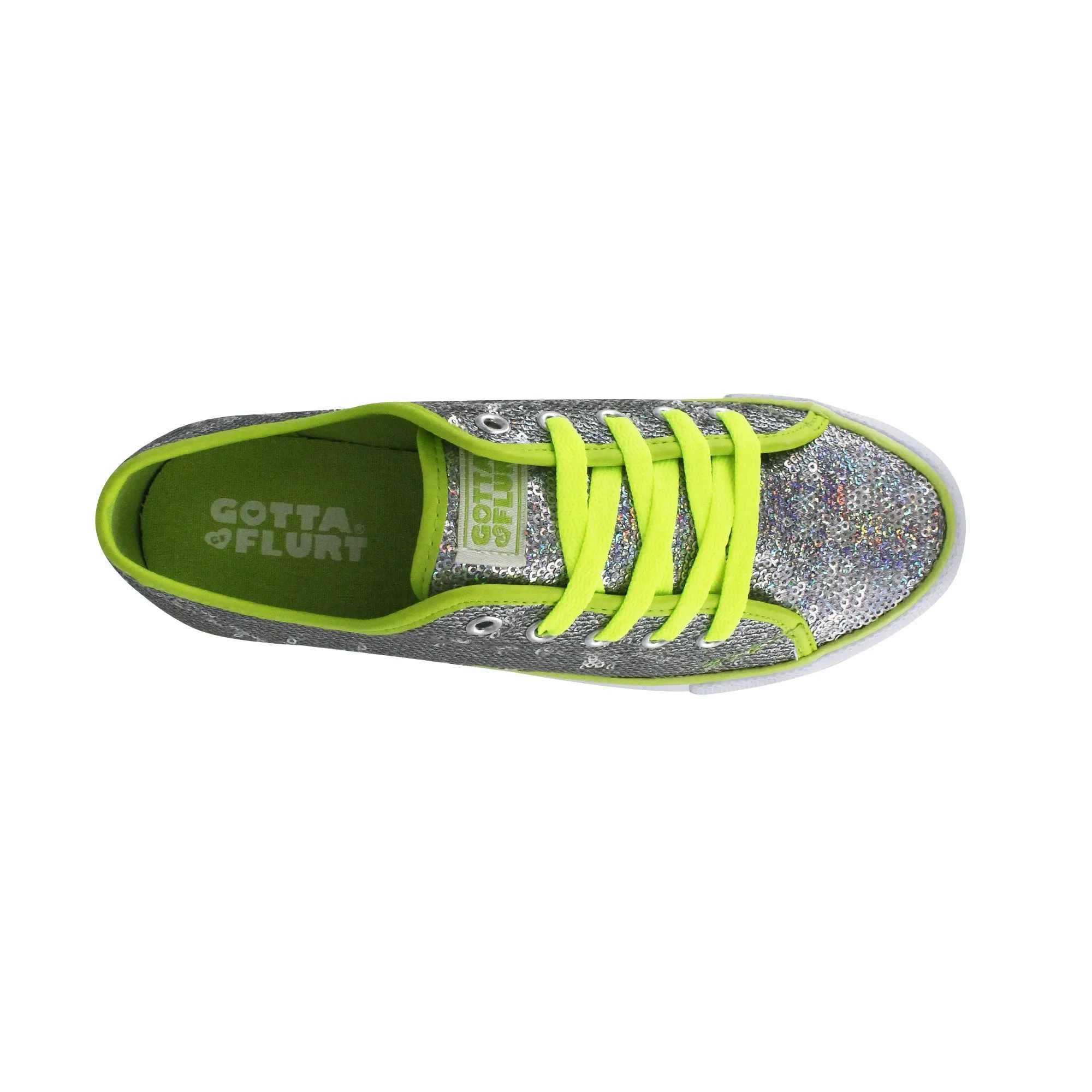 Gotta Flurt Women's Pizazz Silver/Lime Sequin Low Top Dance Sneaker