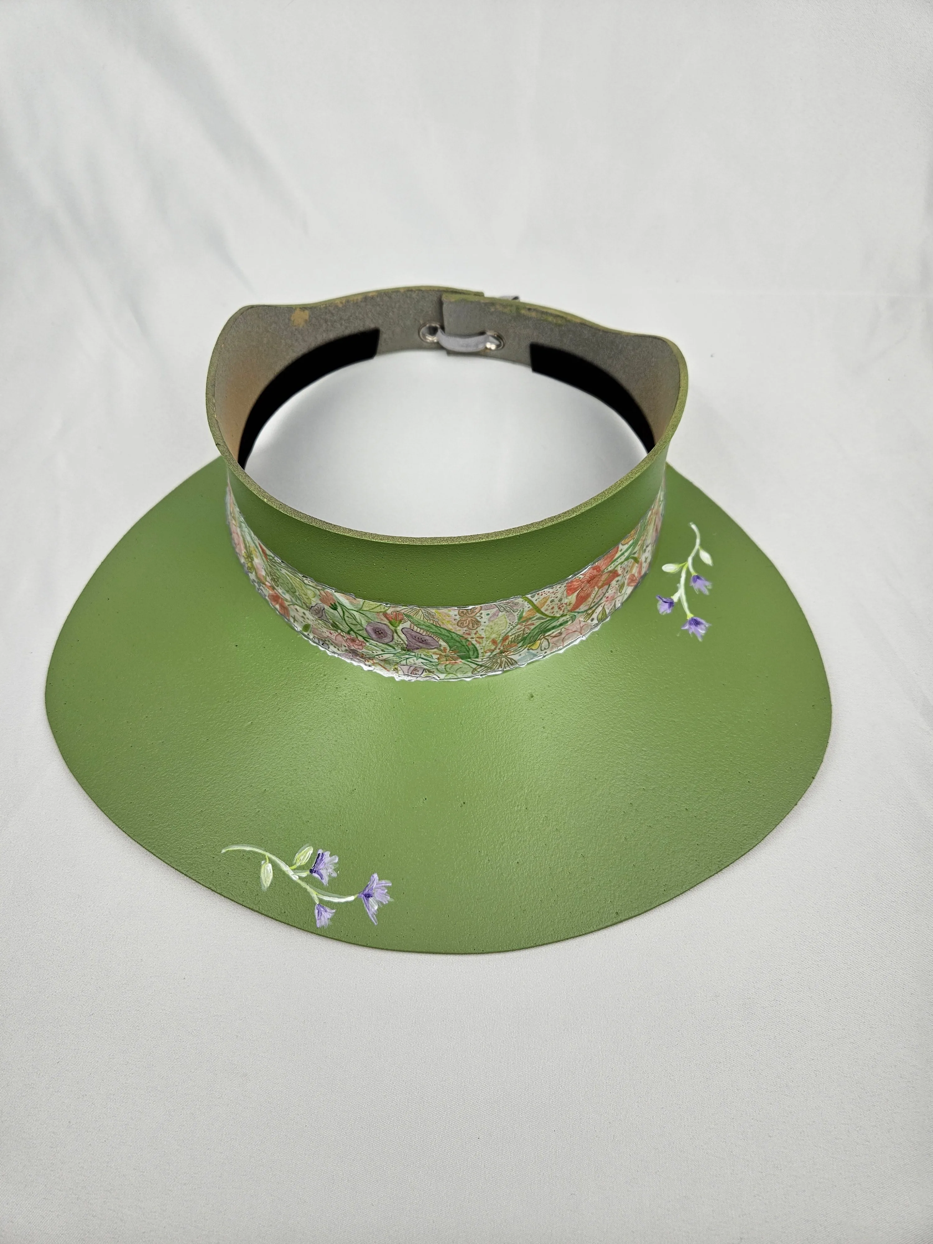 Green "LadyEVA" Visor Hat with Bright Pastel Garden Band and Handpainted Floral Motif