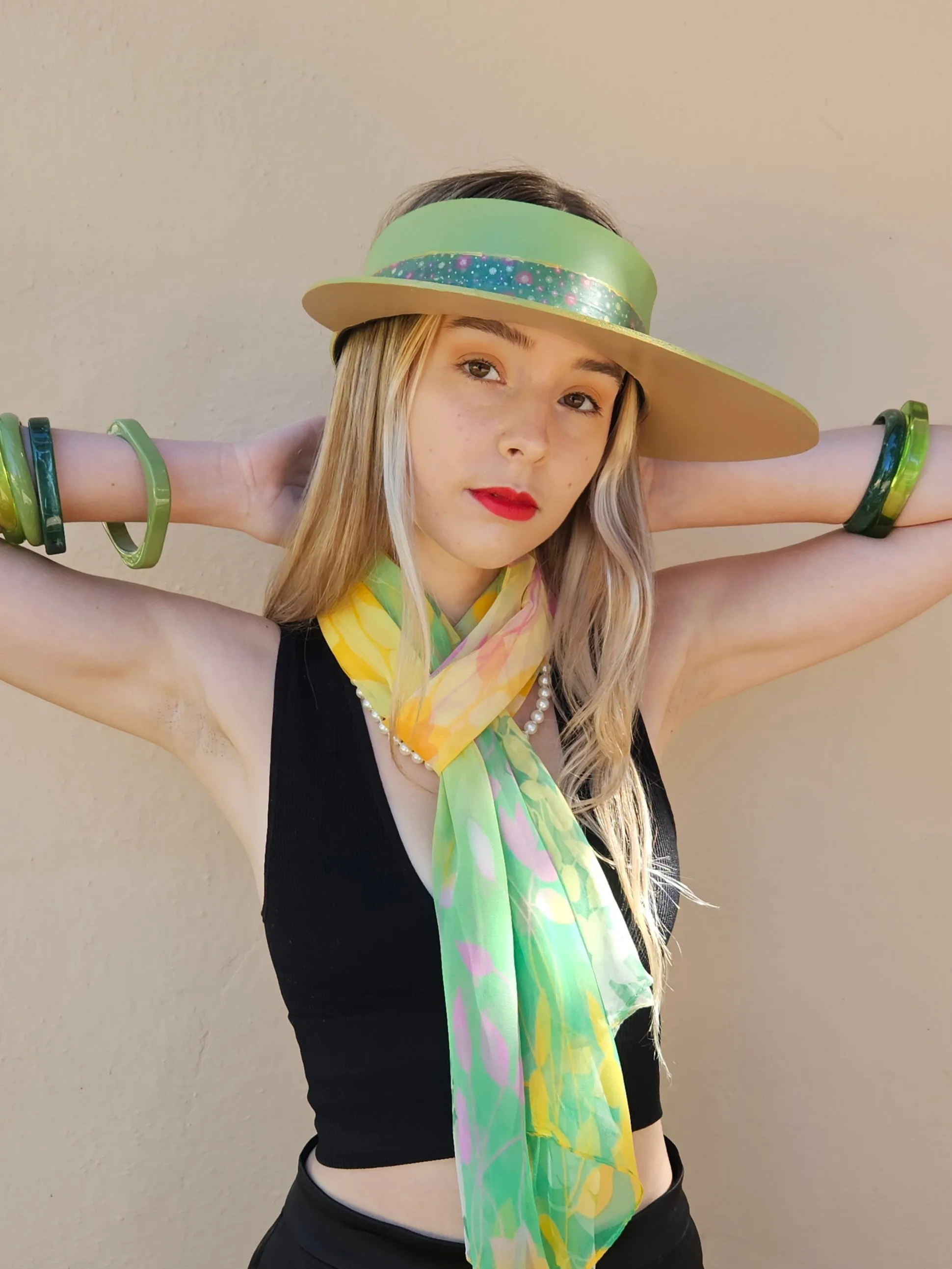 Green "LadyEVA" Visor Hat with Dark Green Floral Band