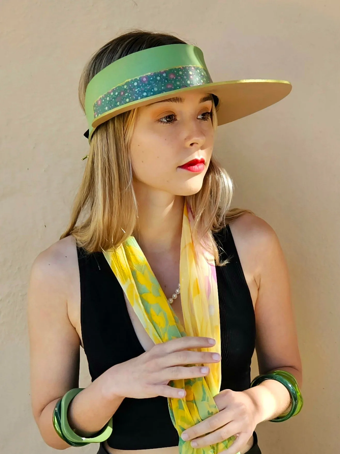 Green "LadyEVA" Visor Hat with Dark Green Floral Band