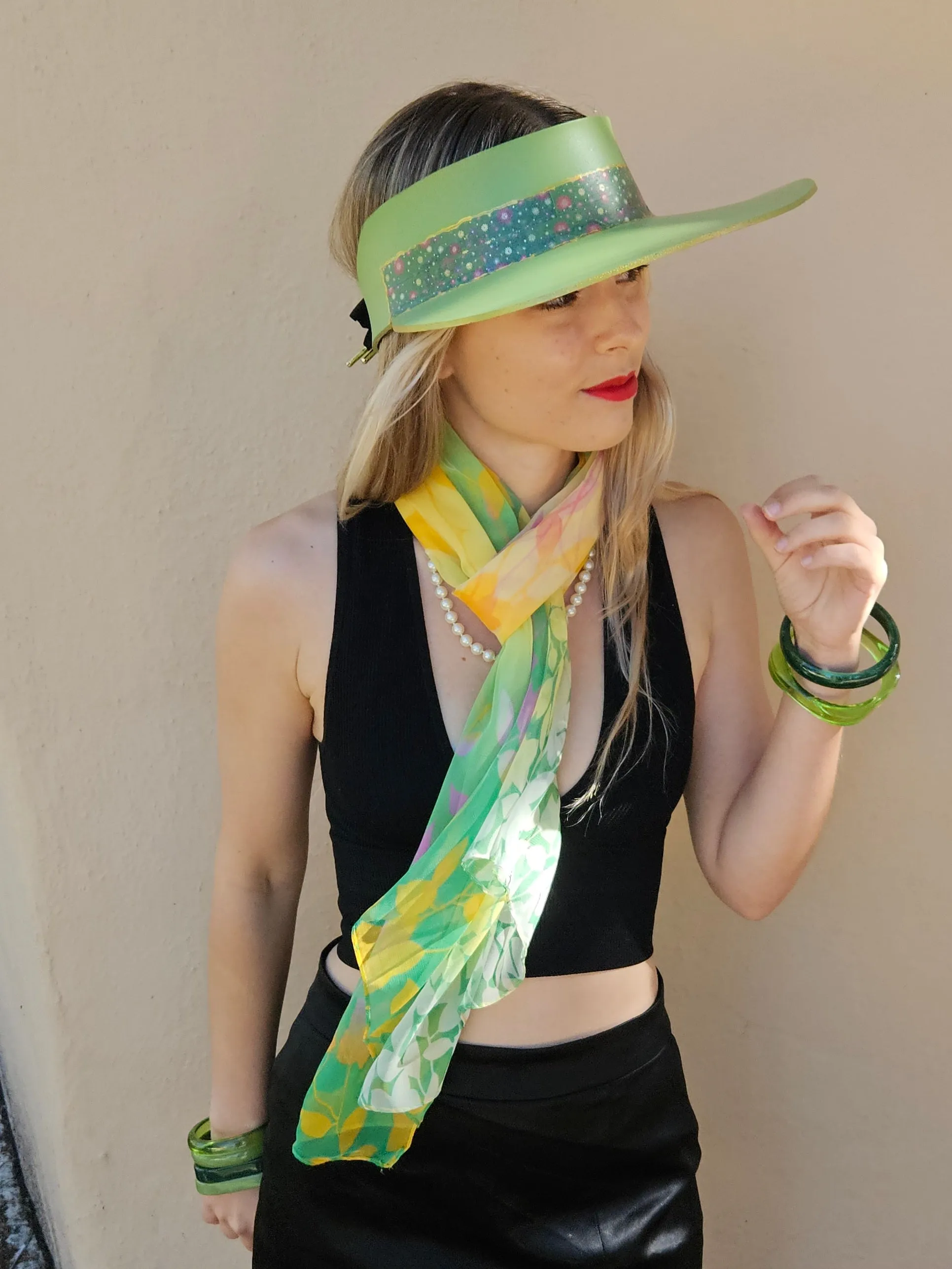 Green "LadyEVA" Visor Hat with Dark Green Floral Band