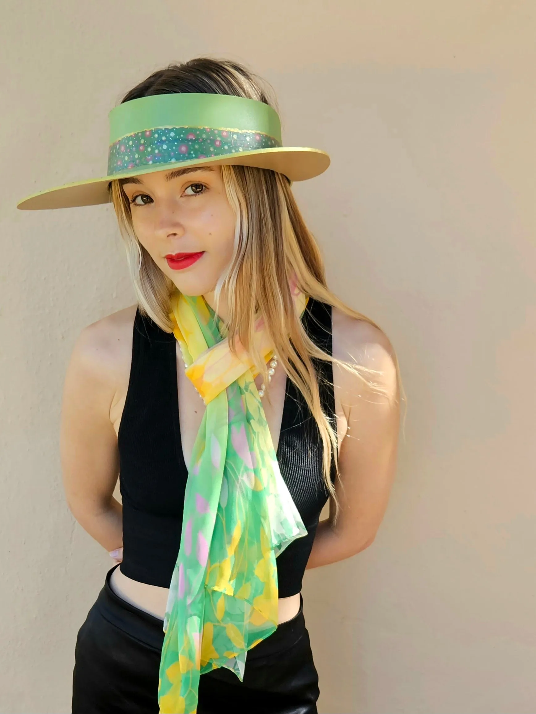 Green "LadyEVA" Visor Hat with Dark Green Floral Band