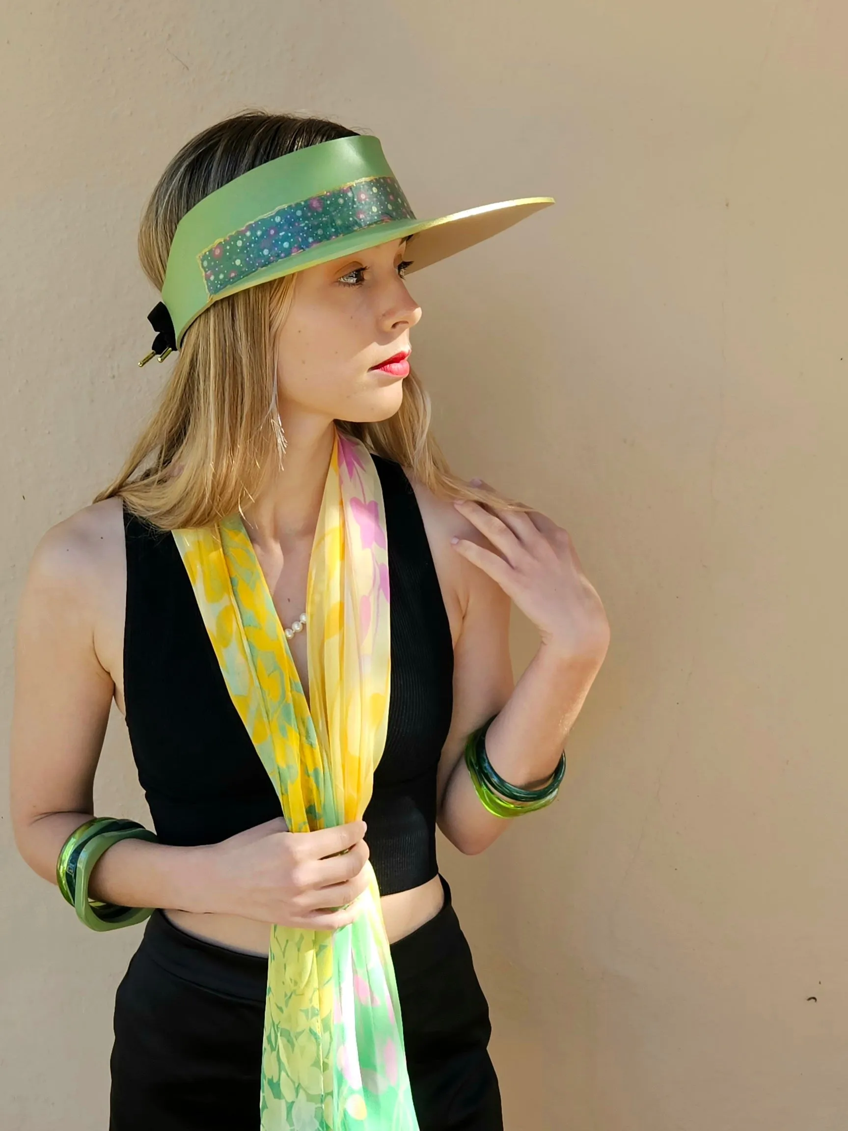 Green "LadyEVA" Visor Hat with Dark Green Floral Band